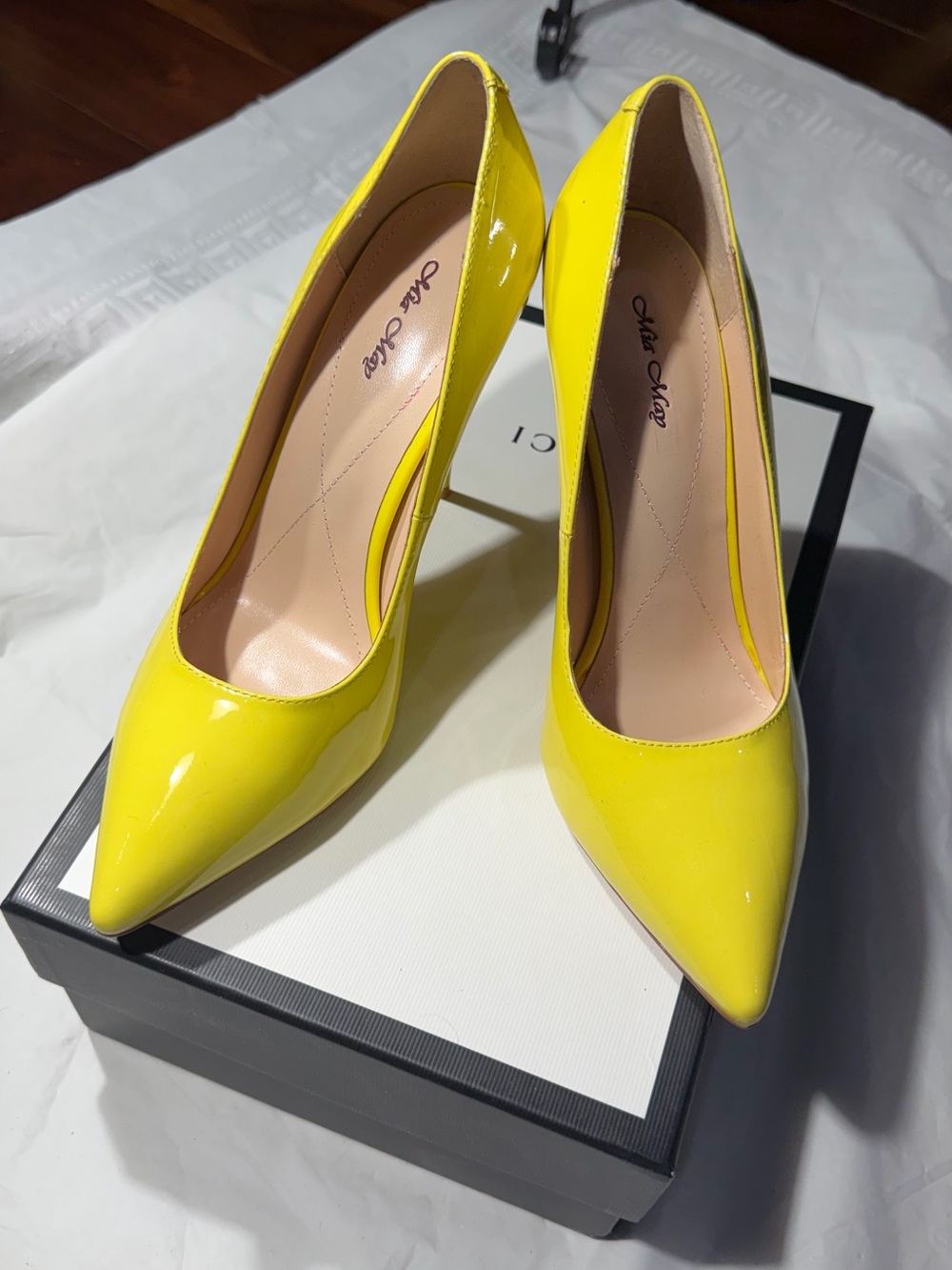 Yellow Patent Pointed-Toe Pumps